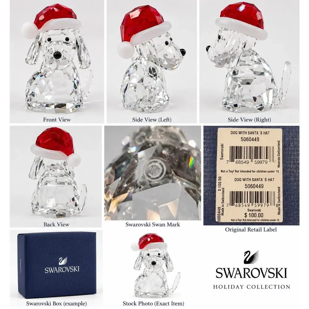 Swarovski Dog With Santa's Hat 5060449 Crystal Christmas Figurine Retired